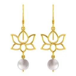 P.C. Chandra Jewellers 14k Yellow Gold Unique with Lotus Design & A Hanging Pearl Drop Earrings for Women & Girls-picture-24
