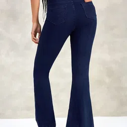 DOLCE CRUDO Women Bootcut High-Rise Cotton Midnight Hidden Truth Slitted Stretchable Jeans image 2