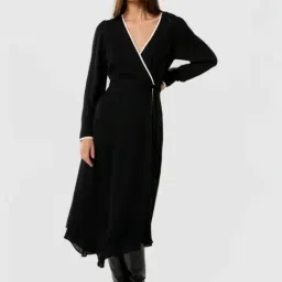 Forever New Black and White Plain A-Line Dress with Belt-image-7