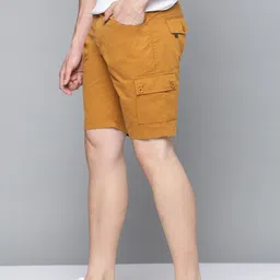 Mast & Harbour Men Mustard Yellow Pure Cotton Cargo Shorts-picture-15