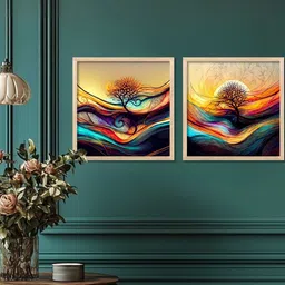 WALLLANE Brown Set of 2 Piece Wood Abstract Wall Paintings image 2