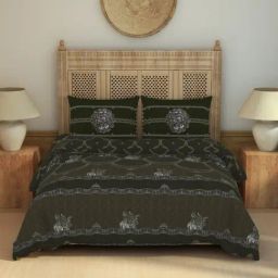Spaces Bidriware Dark Brown Cotton Printed 210 TC Double Bedsheet with 2 Pillow Covers-picture-38