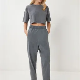 Happiness istanbul Short Sleeves Pure Cotton Crop Top With Trousers-picture-39