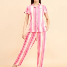 Sweet Dreams Pink Striped Shirt With Pyjamas-image-55