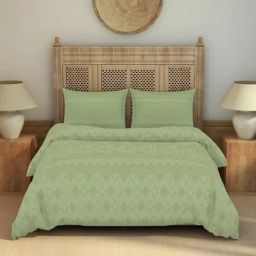 Spaces Chikankari Light Green Cotton Geometric 210 TC Double Bedsheet with 2 Pillow Covers-picture-16