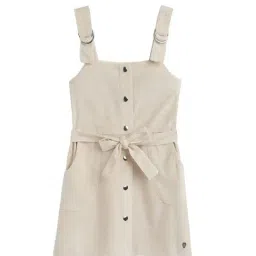 Blue Giraffe Kids Cream Solid Dress-image-25