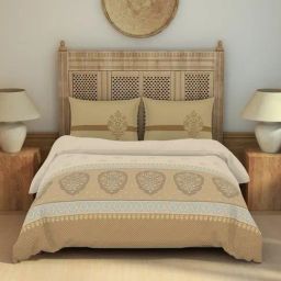 Spaces Bidriware Blush Cotton Printed 210 TC Double Bedsheet with 2 Pillow Covers-picture-46