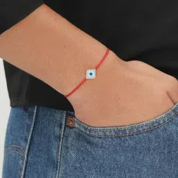 Zavya Evil Eye Protection with CZ Rhodium-Plated Sterling Silver Thread Rakhi image 3