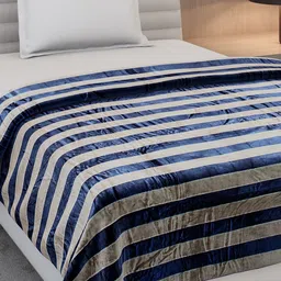 Monte Carlo Navy Blue & Grey Striped AC Room 300 GSM Single Bed Blanket image 3