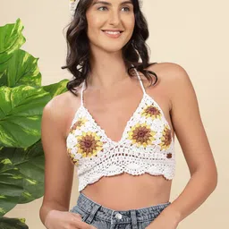 Velvery Women Self Design Halter Neck Cotton Crochet Top-picture-20