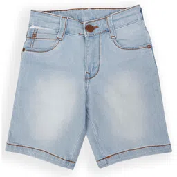 LEO Stretch Button Down Solid Denim Bermuda Shorts - Light Blue-picture-15