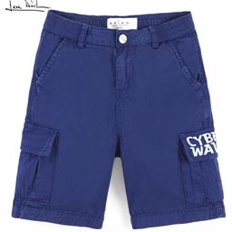 arias by lara dutta Arias Cotton Stretch Twill Overdye Shorts with Cargo Pockets & Print - Navy-picture-27