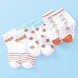 Cute Walk by Babyhug Anti-Bacterial Ankle Length Socks Fruity Design Pack of 3 - Orange & White-picture-26