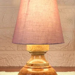 Devansh Grey cotton Natural Wood Table Lamp image 1