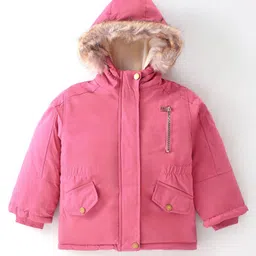 Kookie Kids Full Sleeves Solid Color Hooded Winter Jacket - Pink-picture-22