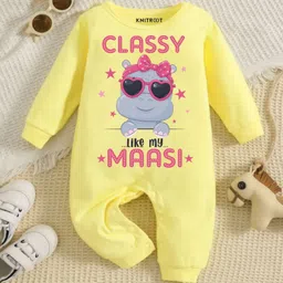 KNITROOT Maasi Theme Cotton Full Sleeves Classy Like My Maasi Text Printed Romper - Yellow-picture-13