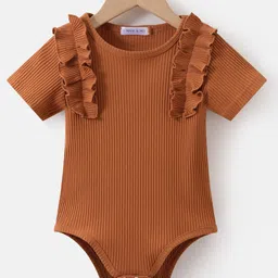 Mark & Mia Half Sleeves Party Onesie with Frill Detailing - Brown-picture-20