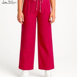arias by lara dutta Arias Cotton Woven Full Length Solid Color Trouser with Belt - Red-picture-46