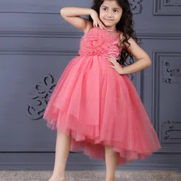 Toy Balloon Kids Sleeveless Floral Applique Detailed & Sequins Embellished High Low Dress - Rose Pink-picture-43