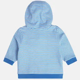 MINI KLUB Cotton Full Sleeves Dog Printed Striped Hooded Jacket - Blue image 3