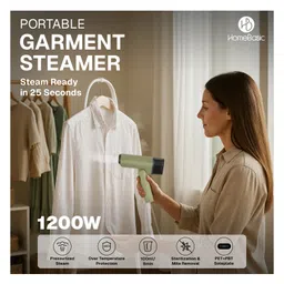 HOMEBASIC Handheld Garment Steamer for Clothes 1200W | 25s Rapid Heat-Up, 100ml Tank, 14g/min Steam, PET+PBT Soleplate| Vertical & Horizontal, Foldable, Compact Steamer for Travel image 2