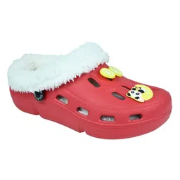 Yellow Bee Lime & Panda Applique Detailed Perforated Plush Line Detailed Clogs - Red image 3