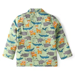 Babyhug Cotton Woven Full Sleeves Night Suit With Dino Print - Green image 3