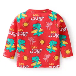 Babyhug Cotton Knit Full Sleeves Night Suit with Dino Print - Red image 3