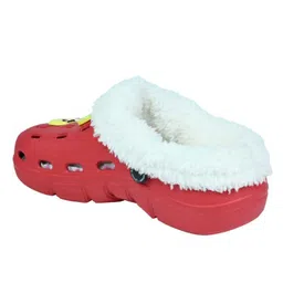 Yellow Bee Lime & Panda Applique Detailed Perforated Plush Line Detailed Clogs - Red image 4