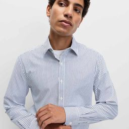 Marks & Spencer Men Slim Fit Vertical Striped Spread Collar Formal Shirt-picture-39