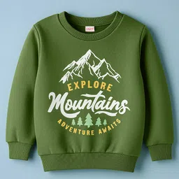 Babyhug Cotton Knit Full Sleeves Striped Sweatshirts with Mountain Graphic Pack of 2 - Yellow & Green image 4