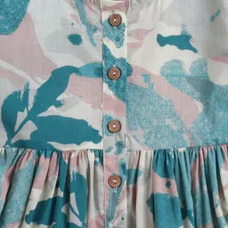 The Magic Wand Cotton Woven Three Fourth Sleeves Floral Printed Gota Lace & Mirror Work Embellished Top & Palazzo Set - Blue image 5