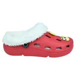 Yellow Bee Lime & Panda Applique Detailed Perforated Plush Line Detailed Clogs - Red image 5