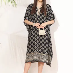 Mustard Women Ethnic Motifs Printed Kaftan Midi Dress-picture-20