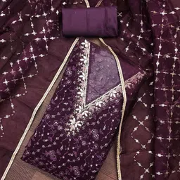 SHADOW & SAINING Floral Embroidered Sequinned Organza Unstitched Dress Material-picture-29