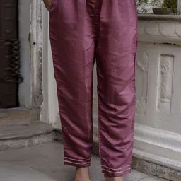 DIVASTRI Floral Embroidered Thread Work Chanderi Cotton Kurta with Trousers & With Dupatta image 5