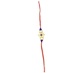 Karatcart Gold-Plated Kundan Rakhi with Roli Chawal & Greeting Card for Brother - Set of 2 image 2