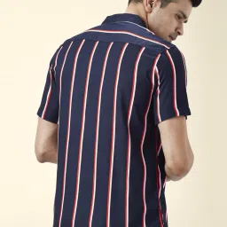 People by Pantaloons Navy Regular Fit Striped Shirt image 2