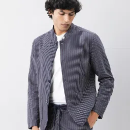 Rare Rabbit Navy Viscose Striped Relaxed Fit Blazer image 2