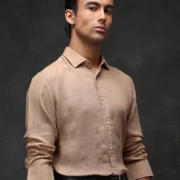 Rare Rabbit Beige Linen Solid Regular Fit Formal Shirt image 2