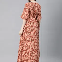 Cottinfab Red Floral Print Kaftan A Line Dress image 2