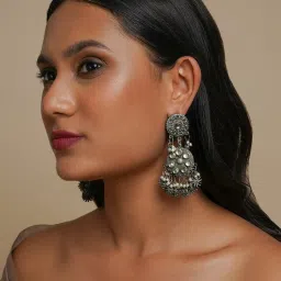 Teejh Ethnic Kayraa Gold and Silver Oxidized Dangler Earring image 2