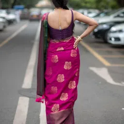 Suta Pink Cotton Zari Saree Without Blouse image 2