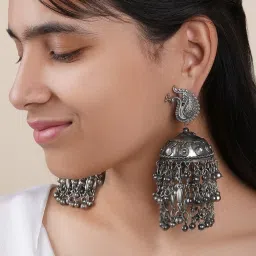 Teejh Ethnic Hanika Ghungroo Silver Oxidized Jhumki Earring image 2