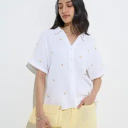 LOV by Westside White Fruit Embroidered Cotton Shirt image 1