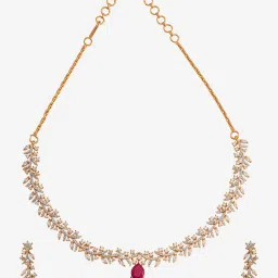 Kushal's Fashion Jewellery Ruby Rhodium Gold Polished Zircon Necklace set for Women image 2