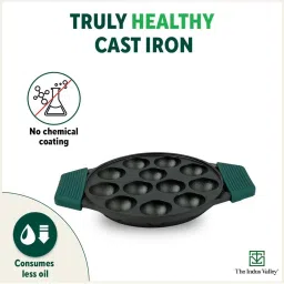 The Indus Valley Black Cast Iron 21.08 cm Paddu Pan With Double Handle image 2