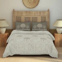 Spaces Madhubani Cream Cotton Floral 210 TC Double Bedsheet with 2 Pillow Covers-picture-42