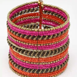 Moedbuille Handcrafted Pink & Orange Beads Studded Afghan Design Contemporary Bracelet image 2