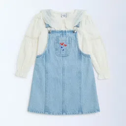 HOP Kids by Westside Blue Denim Pinafore with Top Set image 2